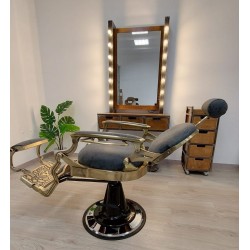 Espejo para barbería peluquería Brixton estilo loft madera marrón con iluminación (bombillas no incluidas)